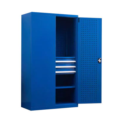 风雷动重型工具柜车间用加厚物件工具储物柜工厂铁皮柜汽修厂零件收纳柜蓝色三层三抽带挂板