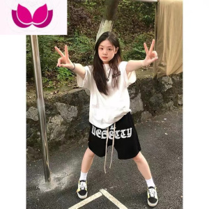 七斓高街嘻哈字母刺绣阔腿运动短裤男夏季美式潮牌宽松休闲高腰五分裤