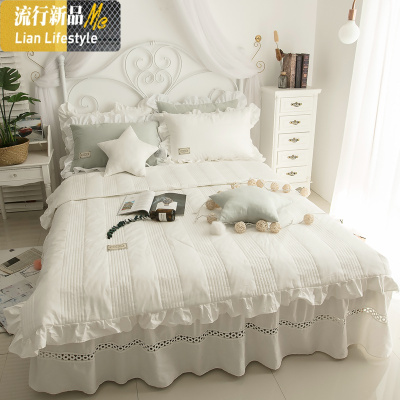 ins棉夏凉被床上4四件套少女心床单公主床裙式风网红款棉被套 三维工匠