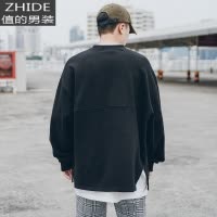 SUNTEK春秋季韩版开叉潮男卫衣假两件套头宽松圆领日系衣服潮牌学生外套卫衣