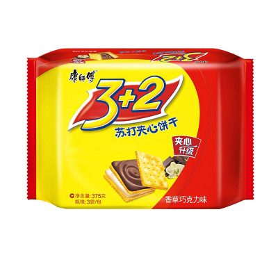9.9元包邮 康师傅 3+2苏打夹心饼干（香草巧g力味）375g