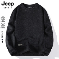 Jeep吉普男士毛衣春季潮流休闲圆领加厚保暖黑色打底针织衫男装