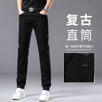 春夏新款潮流弹力宽松小直筒裤百搭休闲高端轻奢黑色牛仔裤