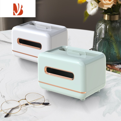 三维工匠纸巾盒客厅轻奢风抽纸盒家用创意茶几桌面收纳多放遥控器 灰白色+薄荷绿(反光PET)