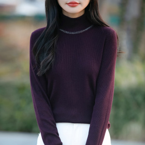 秋冬新款银丝半高领套头长袖毛衣女韩版修身打底衫内搭针织上衣