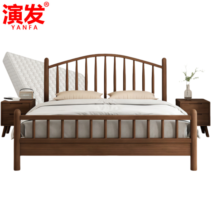 演发 实木床+床垫+床头柜 1.5m 套