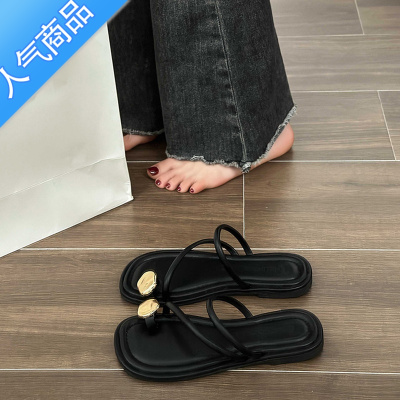 SUNTEK法式小众夹趾半拖凉鞋女外穿2023夏季新款百搭度假软底罗马沙滩鞋