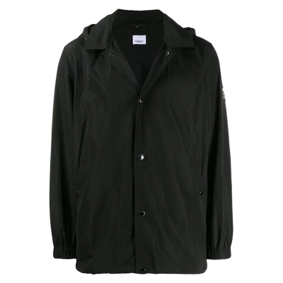 Burberry博柏利新款常规黑色尼龙品牌标识男士长袖连帽夹克外套冬季