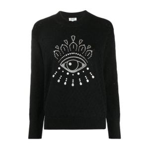 高田贤三(Kenzo)女士运动卫衣长袖罗纹圆领眼睛图案水钻点缀时尚