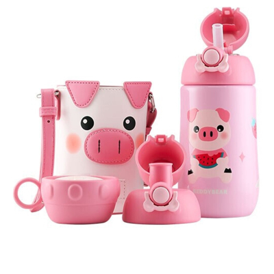 杯具熊儿童保温杯316不锈钢大容量户外水杯男女学生饮水杯宝宝喝水杯吸管直饮一杯三盖580毫升BEDDYBEAR摇摇保温杯