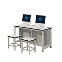 晋舰 机房微机室单双人培训电脑桌驾校培训考试桌子 1.2双人后机箱