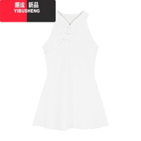 YIBUSHENG新中式盘扣无袖挂脖连衣裙女季国风白色针织裙小个子收腰短裙子