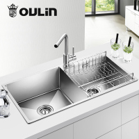 欧琳不锈钢水槽双槽OLWGR9204 手工盆双槽洗菜盆双槽 厨房手工水槽双槽套餐