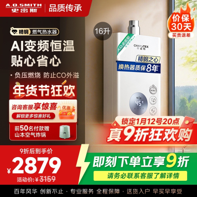 AO史密斯佳尼特16升燃气热水器佳尼特 不锈钢换热器8年包换 恒温大水量 抗风防冻 JSQ31-TC1