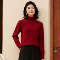 恒源祥厚款保暖高领套头毛衣女士纯色羊毛衫秋冬两翻领打底针织衫