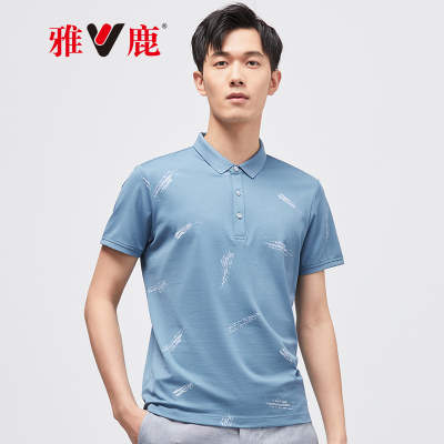 雅鹿短袖T恤衫男2021夏季新款青年T恤时尚百搭潮流翻领上衣