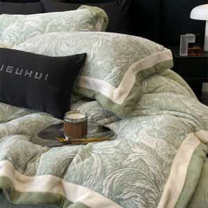 巨保暖加厚9斤保暖牛奶绒四件套 冬天花珊瑚绒被套家纺床品套件