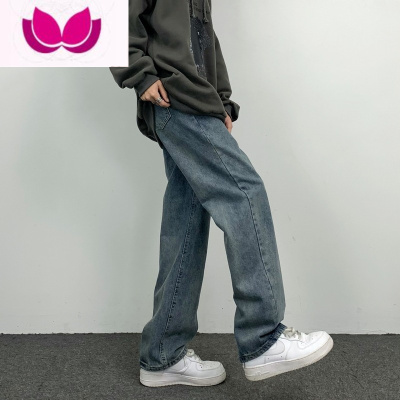 七斓妈个鸡妈 韩国ins街头四季百搭做旧直筒显瘦长裤宽松牛仔裤男女潮