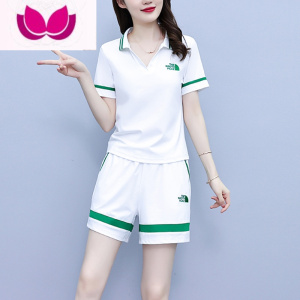 七斓休闲跑步运动短裤套装女夏款时尚洋气2023夏季新款大码短袖套