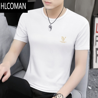HLCOMAN轻奢莫代尔冰丝短袖t恤男夏季2024新款高端修身韩版半袖体恤衣服