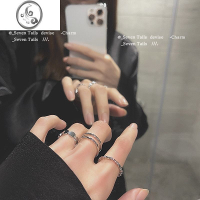 JiMi高级感ins素圈戒指女冷淡风小众设计百搭开口可调节食指戒情侣男