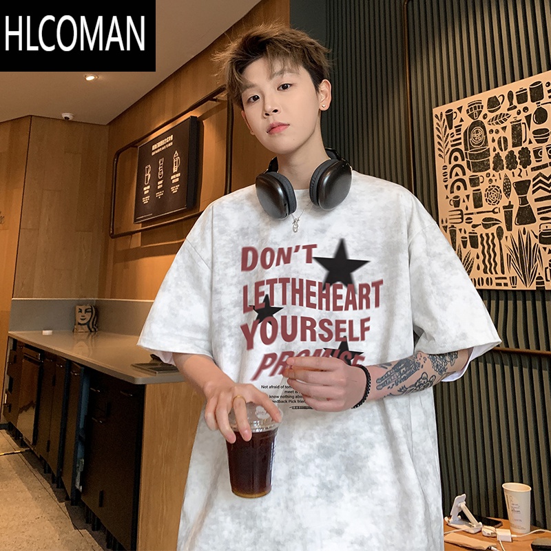 HLCOMAN美式脏脏短袖t恤男2025新款夏季潮牌痞帅高级感男生五分半袖
