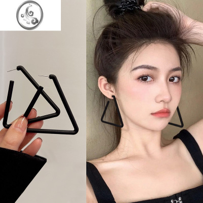 JiMi黑色大耳环银银高级感欧美个性轻奢气质耳坠女时尚小众设计感耳饰