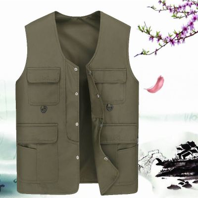 春秋爸爸装户外多口袋马夹透气中老年马甲坎肩男士钓鱼摄影背心男梨桦嫣