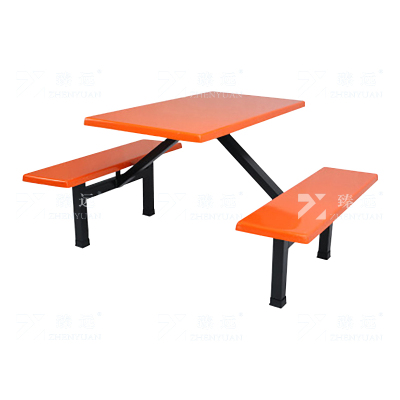 臻远 ZY4040847 玻璃钢餐桌椅组合食堂连体餐桌椅钢架条凳款