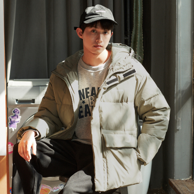 [3件8.5折365.4元,叠加优惠券]唐狮冬季新款男羽绒服连帽立领工装短款休闲加厚外套学生潮款