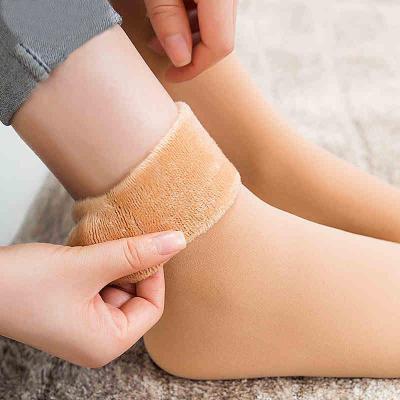2019新款休闲舒适袜子女秋冬光腿加厚加绒肉色女袜冬季毛绒保暖棉袜神器中筒雪地袜袜子女纤婗(QIANNI)肤色3双装
