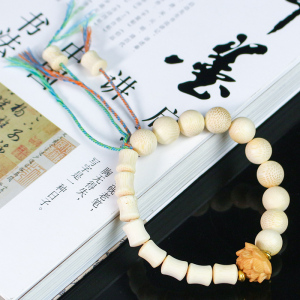 创意金丝竹手串单圈男女情侣手链饰品文玩木串实心竹民族风莲花送女朋友老婆情人节七夕生日礼物 圆珠11MM竹节8*10MM加莲花