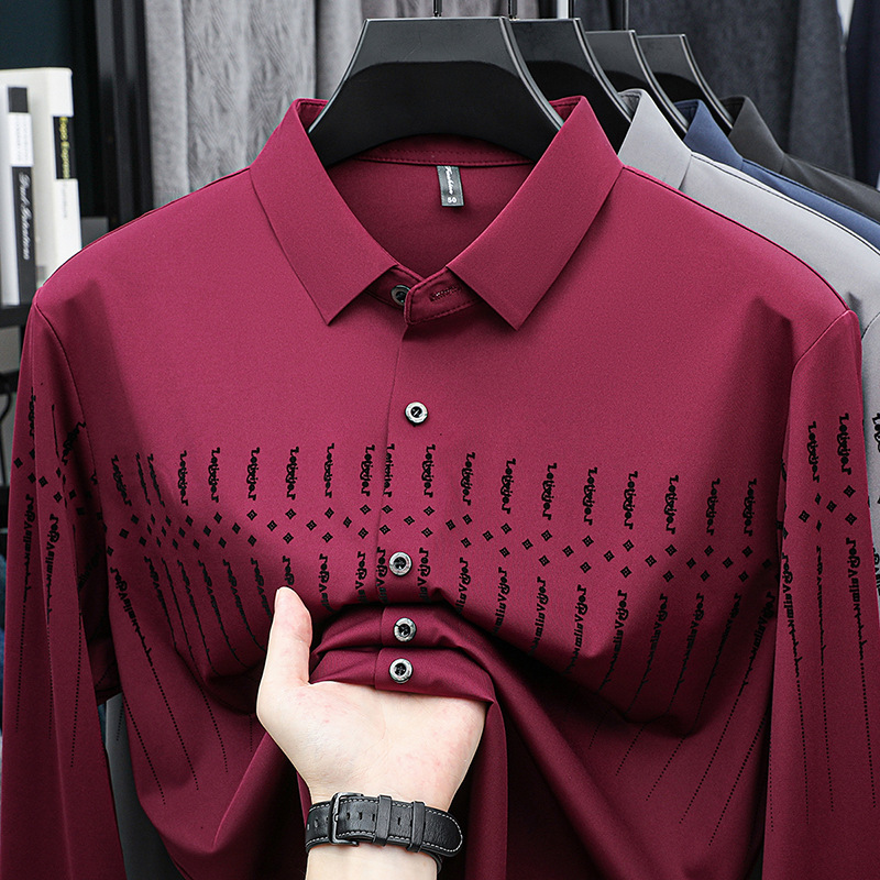 春秋新款翻领男士Polo衫时尚休闲男式印花长袖打底衫