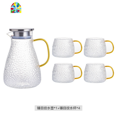 北欧冷水壶家用玻璃凉水壶防爆可高温凉白开水壶凉水杯子套装扎壶 FENGHOU 1壶4杯+绿色茶盘