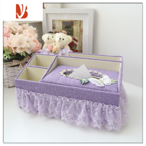 三维工匠蝶恋熊客厅抽纸盒茶几遥控器收纳盒化妆台纸巾盒化妆品收纳盒 K18 紫色大号多用纸巾