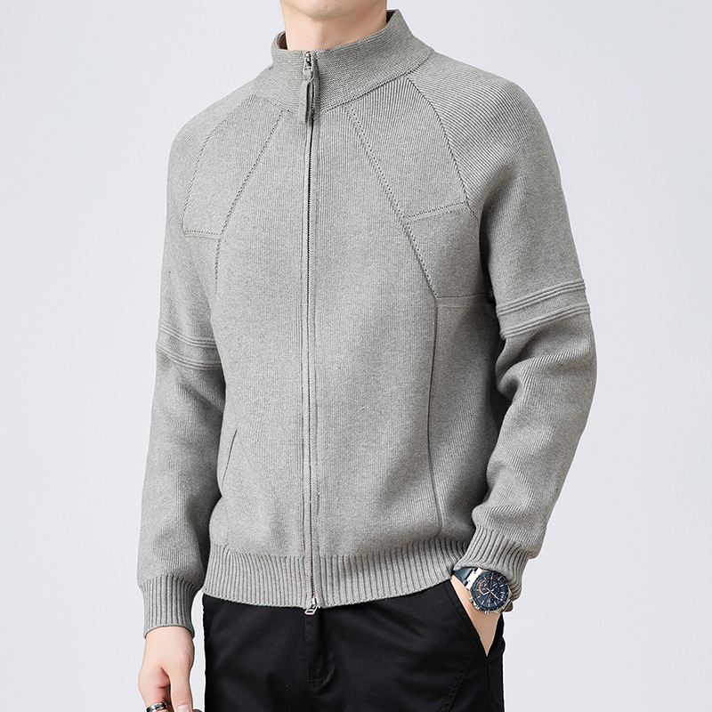拉链针织开衫男秋冬新款落肩袖青年外穿宽松毛衣男士外套