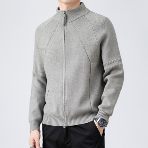 拉链针织开衫男秋冬新款落肩袖青年外穿宽松毛衣男士外套