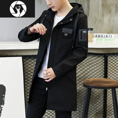 HongZun男士风衣中长款2020秋冬新款外套男韩版修身帅气潮流学生加绒男装风衣