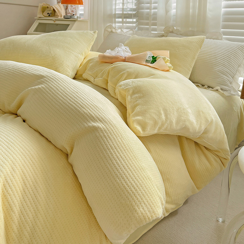 纯色牛奶绒四件套加厚华夫格珊瑚绒床单被套法兰绒床上用品_1