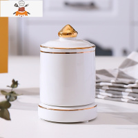 北欧陶瓷牙签筒欧式牙签盒子罐桶创意简约酒店餐厅家用棉签筒 敬平 金边白色