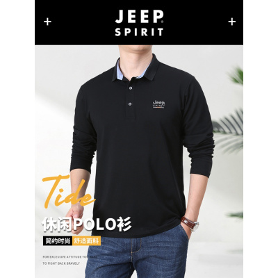 JEEPSPIRIT/吉普长袖T恤男翻领高端薄款ins潮流百搭运动纯棉POLO衫