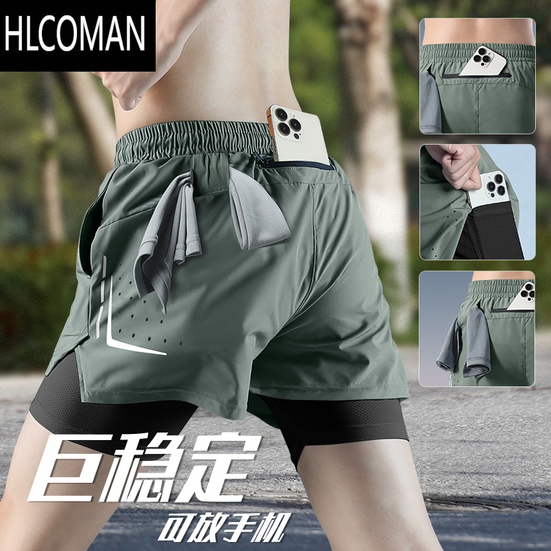 HLCOMAN运动短裤男跑步专用夏季新款专业可放手机训练速干三分裤内衬裤子