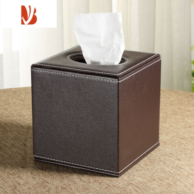 三维工匠欧式皮革方形纸巾盒 创意家居客厅ins大理石纹卷纸筒酒店专用定制 咖色平纹