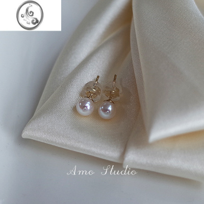 JiMiAMO基础款强光正圆珍珠耳钉女银银高级感简约耳饰2022年新款潮