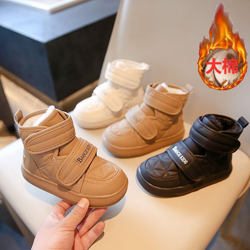 儿童靴子年冬季加绒童靴双魔术贴休闲范女童保暖短靴