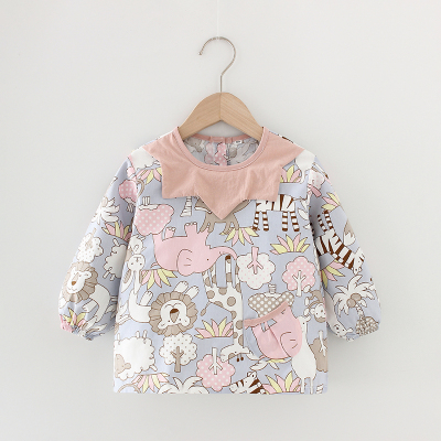 宝宝罩衣春秋款纯棉儿童罩衣长袖反穿衣防水防脏透气婴儿吃饭围兜