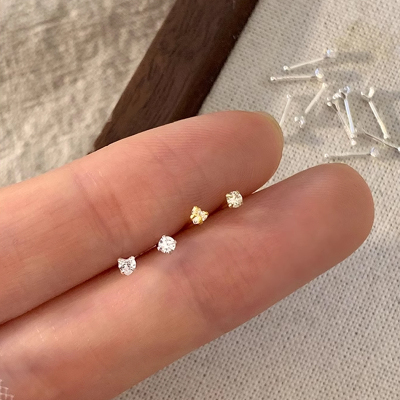 S999纯银闪钻养耳洞耳棒耳钉小巧洗睡不用摘耳环迷你百搭耳饰送女朋友老婆情人节七夕生日礼物