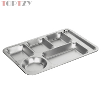 toptzy TZ5071743 304不锈钢餐盘学校食堂饭盘快餐盘 中圆五格(带筷位)