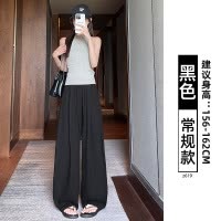 白色天丝亚麻阔腿裤女夏薄款新款高腰垂感宽松慵懒冰丝凉凉裤