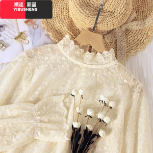 YIBUSHENG甜美雪纺蕾丝网纱打底衫女洋气薄款小衫长袖内搭宽松气质上衣春秋蕾丝衫